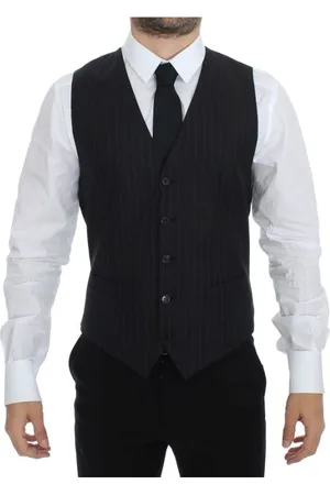 Dolce & Gabbana Jakkesæt, Herre, Sort, XS, Uld, Elegant Stribet Uld-Silke Vest