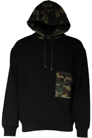 Dolce & Gabbana Sweathshirts & Hoodies, Herre, Sort, M, Bomuld, Camouflage hættetrøje med logo detaljer