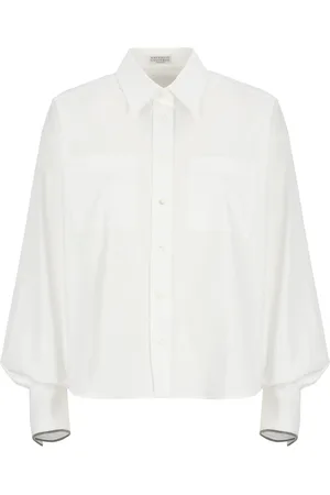 Brunello Cucinelli Bluser & Skjorter, Dame, Hvid, S, Bomuld, Hvid bomuldsskjorte med krave
