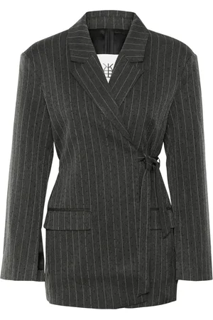 Karen by Simonsen Jakke, Dame, Sort, XL, Polyester, Grå Pinstripe Blazer Jakke