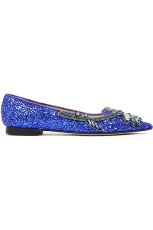 Prosperine Sko, Dame, Blå, 37 EU, Læder, Glitter Broderet Ballerina Sko