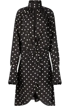 Nina Ricci Kjole, Dame, Sort, XS, Polka Dot High Neck Midi Kjole