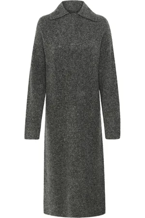 Karen by Simonsen Kjole, Dame, Grå, L, Uld, Mørkegrå Melange Strik Kjole