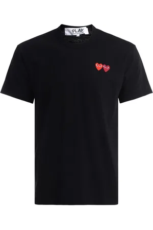 Comme des Garçons Top, Herre, Sort, XL, Bomuld, Sort bomulds T-shirt med dobbelt hjerte