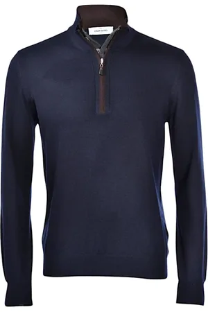 Gran Sasso Strik, Herre, Blå, L, Blå sweater med høj krave