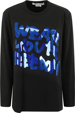 Comme des Garçons Top, Dame, Sort, M, Polyester, Glitter Print Langærmet T-shirt