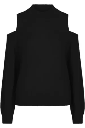 Dante 6 Strik, Dame, Sort, S, Uld, Sort Alpaka Sweater med Åbne Skuldre