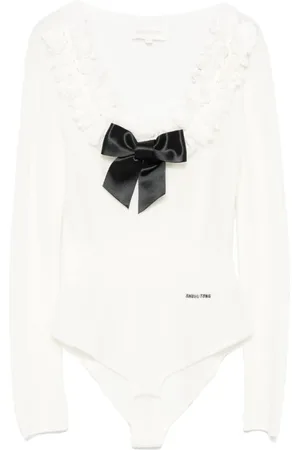 Shushu/Tong Top, Dame, Hvid, XS, Uld, Ruffled Strikbody med Buede Detaljer