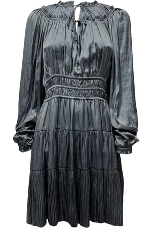 ULLA JOHNSON Kjole, Dame, Grå, M, Polyester, Rynket højhalset kjole