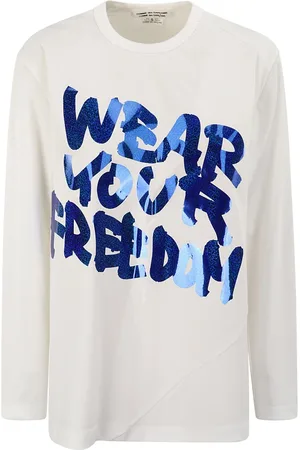 Comme des Garçons Top, Dame, Hvid, M, Polyester, Glitter Print Langærmet T-shirt