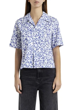 Marni Bluser & Skjorter, Dame, Blå, XS, Bomuld, Blå Blomstret Sommer Skjorte