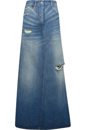 Maison Margiela Nederdel, Dame, Blå, S, Bomuld, Faded Lang Nederdel Forår-Sommer 2025