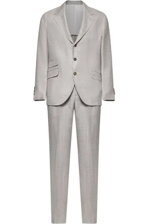 Brunello Cucinelli Jakkesæt, Herre, Grå, M, Uld, Beige Linned Uld Silke Blazer Bukser