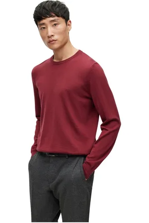 HUGO BOSS Strik, Herre, Rød, XL, Uld, Broderet Logo Crew Neck Sweater