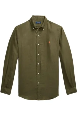 Ralph Lauren Skjorte, Herre, Grøn, L, Linned, Custom Fit Linnedskjorte