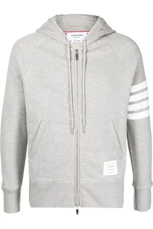 Thom Browne Sweathshirts & Hoodies, Herre, Grå, M, Bomuld, Grå 4-Bar Zip Hoodie