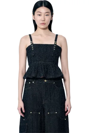 Ganni Top, Dame, Sort, S, Denim, Fluffy Denim Peplum Strap Top