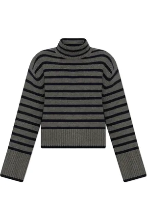 Lisa Yang Strik, Dame, Grå, XS, Cashmere, Turtleneck Fleur Stripes