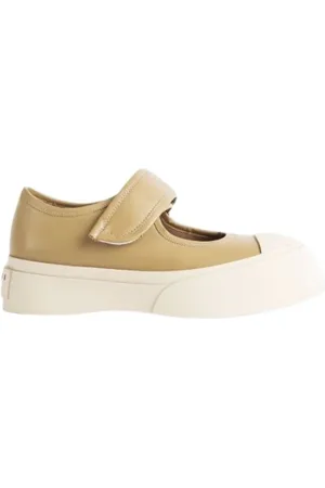 Marni Sko, Dame, Brun, 35 EU, Læder, Beige Læder Mary Jane Sneakers