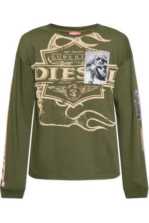 Diesel Top, Herre, Grøn, L, Bomuld, T-shirt T-Boxt-Ls-Slits-R5
