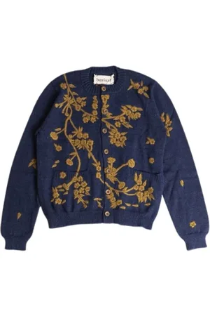 Baziszt Strik, Dame, Blå, L, Uld, Marineblå Blomstret Cardigan
