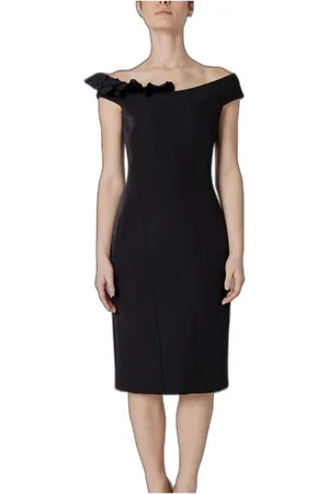 SANDRO FERRONE Kjole, Dame, Sort, S, Polyester, Sort Midi Kjole med Elastan Sammensætning