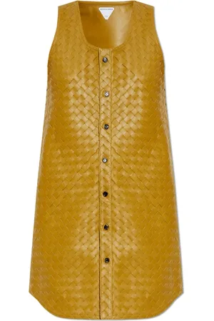 Bottega Veneta Kjole, Dame, Grøn, M, Læder, Ærmeløs læderkjole