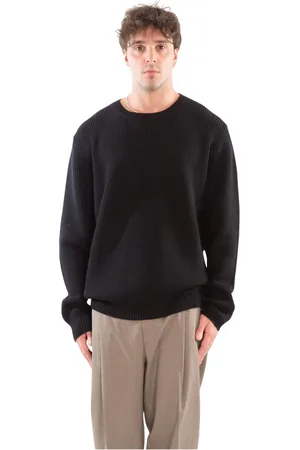 Seven Gauge Strik, Herre, Sort, L, Ribbet Merinos Crewneck Sweater