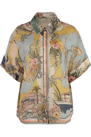 ZIMMERMANN Bluser & Skjorter, Dame, Flerfarvet, M, Uld, Blomstret kortærmet skjorte