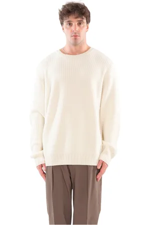 Seven Gauge Strik, Herre, Hvid, M, Ribbet Merinos Crewneck Sweater