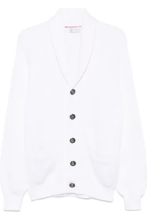 Brunello Cucinelli Strik, Herre, Hvid, 2XL, Uld, Hvid Shawl Lapel Sweater