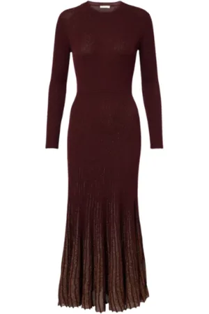 ULLA JOHNSON Kjole, Dame, Brun, M, Polyester, Plisseret Kjole Amaranthus