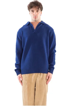 Seven Gauge Strik, Herre, Blå, XL, Polo Lambswool Sweater
