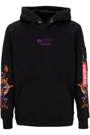 Alpha Industries Sweathshirts & Hoodies, Herre, Sort, M, Bomuld, Sort Dragon Embroidered Hættetrøje