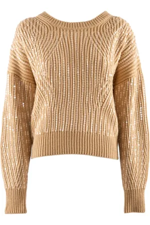 Nenette Strik, Dame, Brun, M, Uld, Paillet Uld Sweater Kamel