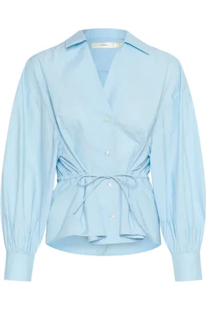 INWEAR Bluser & Skjorter, Dame, Blå, L, Uld, Feminin skjortebluse med pufærmer