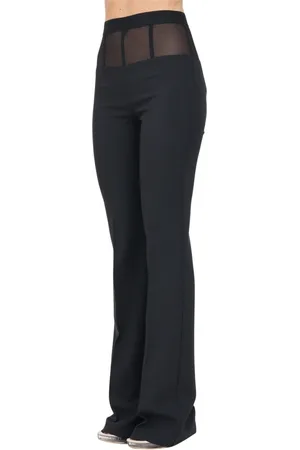 Elisabetta Franchi Bukser, Dame, Sort, L, Tyl, Sorte Elegante Bukser med Tyl-detalje