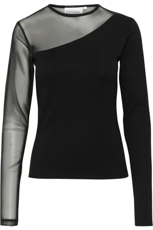 Karen by Simonsen Top, Dame, Sort, XS, Uld, One-Shoulder Mesh Top Meteorite