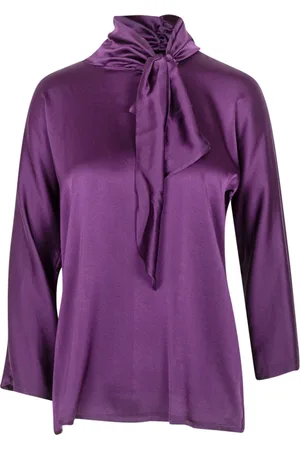 Jucca Bluser & Skjorter, Dame, Lilla, S, Satin, Silke Højhalset Bluse