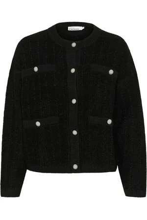 Karen by Simonsen Strik, Dame, Grå, S, Feminin Cardigan med Smukke Knapper