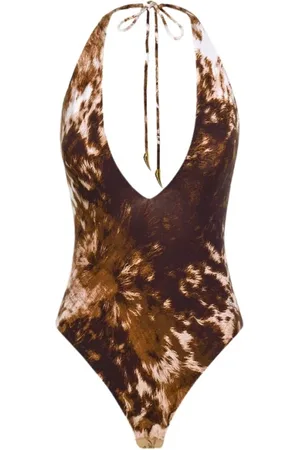 Roberto Cavalli Top, Dame, Brun, M, Appaloosa Print Halter Neck Bodysuit