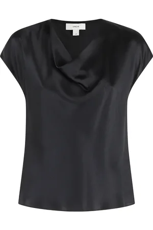 Vince Top, Dame, Sort, M, Sølv Cap Sleeve Cowl Neck