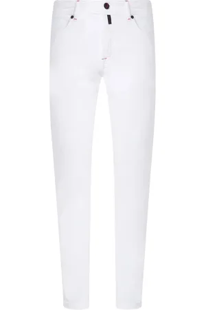 Kiton Jeans, Herre, Hvid, W32, Bomuld, Hvide Slim Fit Bomuldsjeans