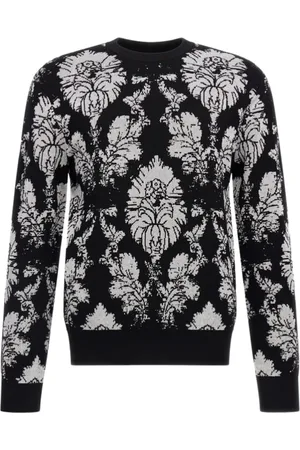 Roberto Cavalli Strik, Herre, Sort, L, Uld, Broccato Print Sweater