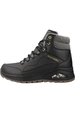 Skechers Sko, Dame, Sort, 38 EU, Læder, Robuste Snørestøvler