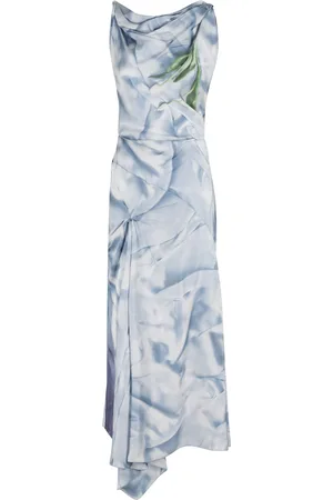 Victoria Beckham Kjole, Dame, Blå, XS, Elegant Draperet Midi Kjole