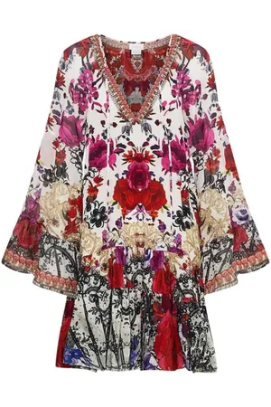 Camilla Kjole, Dame, Flerfarvet, S, Rose Reign A-Line Panel Kjole