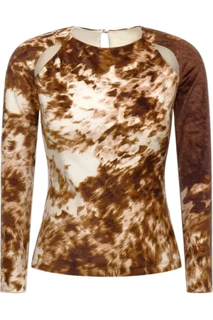 Roberto Cavalli Top, Dame, Brun, 2XS, Polyester, Appaloosa Print Mesh Top
