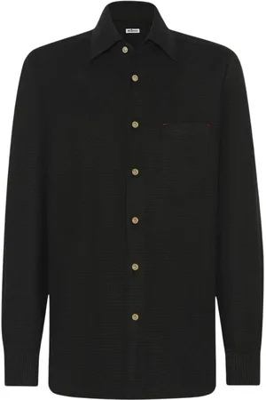 Kiton Skjorte, Herre, Sort, M, Bomuld, Houndstooth Flannel Skjorte