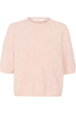 Gestuz Strik, Dame, Lyserød, S, Uld, Blød Strik T-shirt i Rose Grey